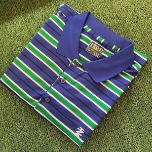 Izod Golf Men's Performance Golf Shirt Blue / Green Striped Size Large